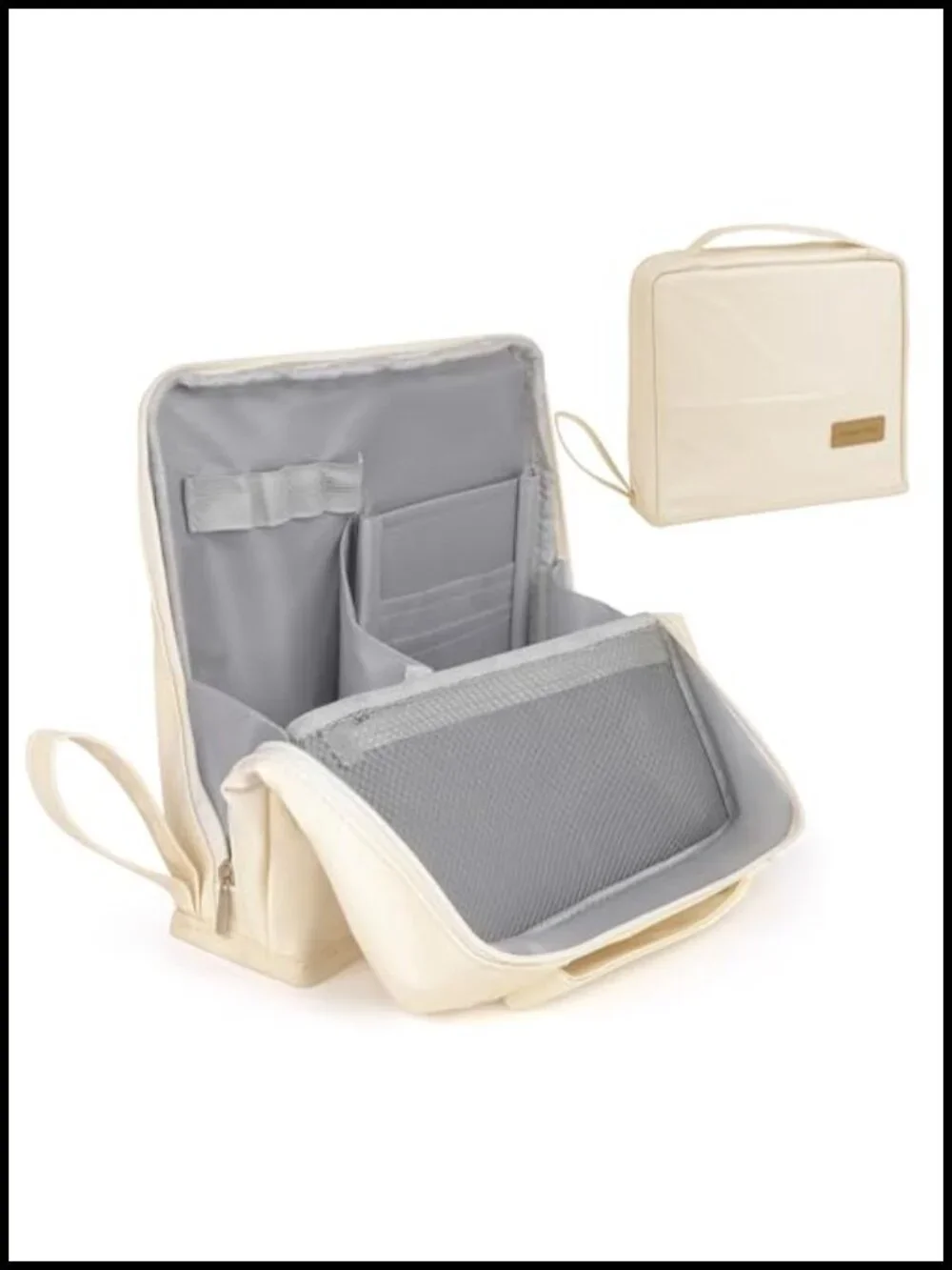 Standing Makeup Bag with Compartments, Portable Leather Cosmetic Bag for